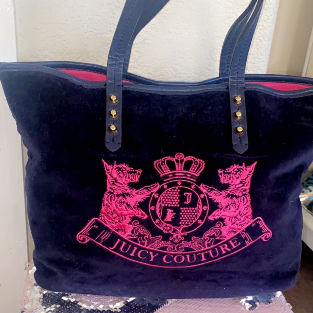 Juicy Couture Navy Blue Velvet Tote Bag